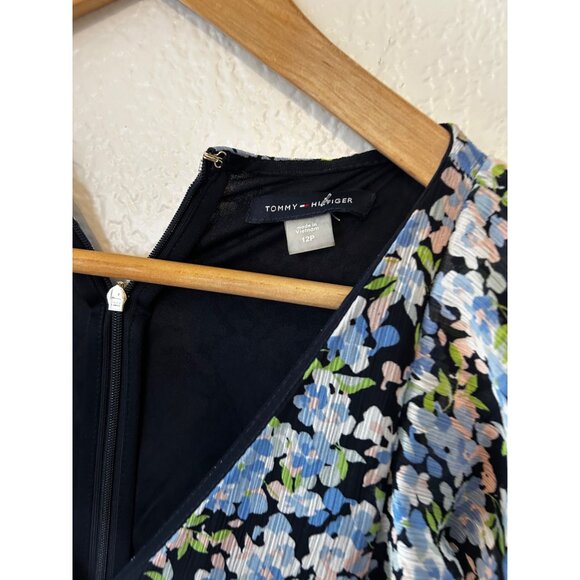 NWT Tommy Hilfiger Blue SLEEVELESS Floral Ruffled Dress SIZE 12P BELTED - Picture 4 of 6